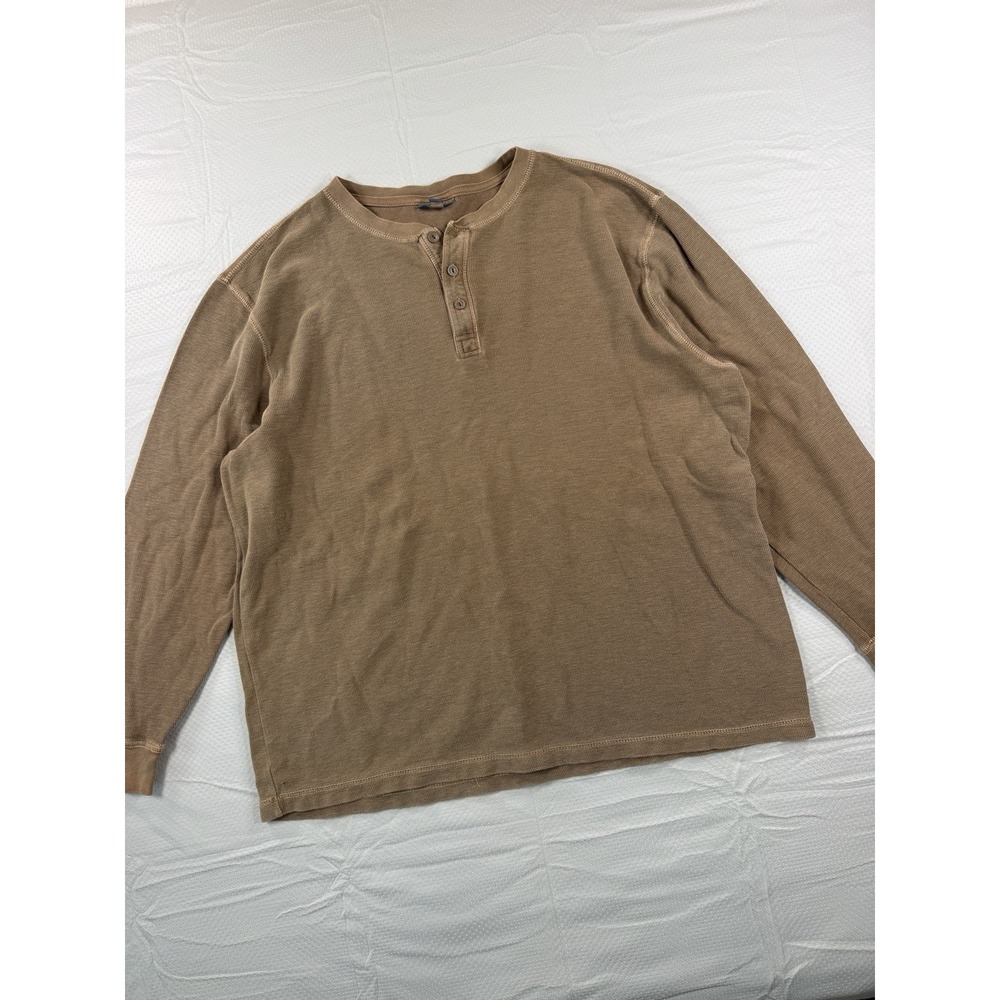 Breakwater Long Sleeve Henley Shirt Mens XL Brown Waffle Thermal Knit Pullover